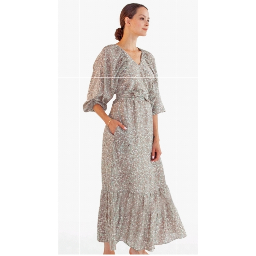 MIRTH Montreal Dress Mocha Berry Print Size Small